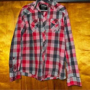 Carbon Red and Grey Plaid Men's Shirt